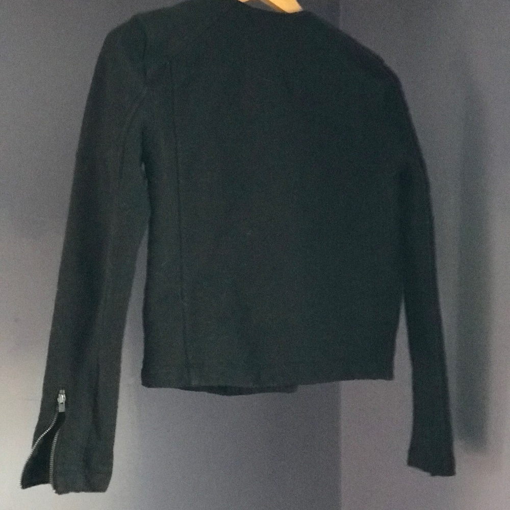 Asymmetrical Black Cotton Biker Jacket - Picture 3 of 5
